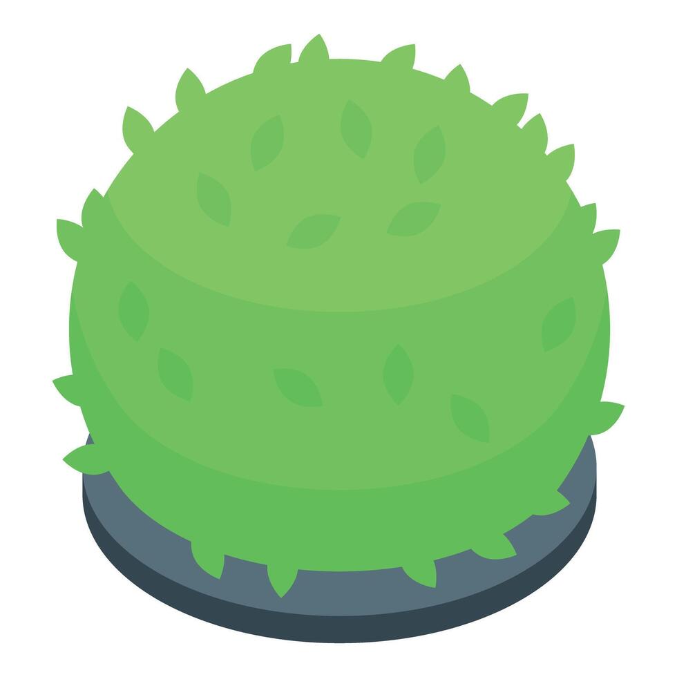 Round shaped green bush growing on gray ground isometric view vector