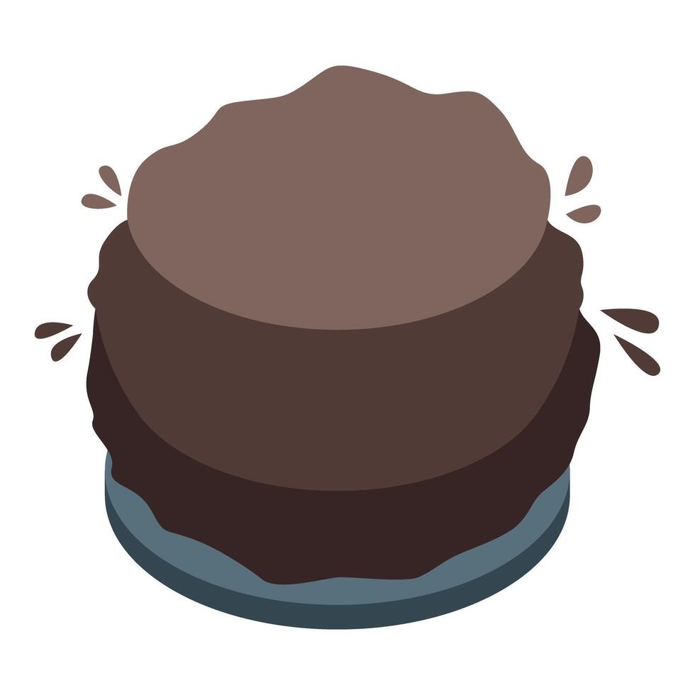 Chocolate cake overflowing with melted chocolate on blue plate vector