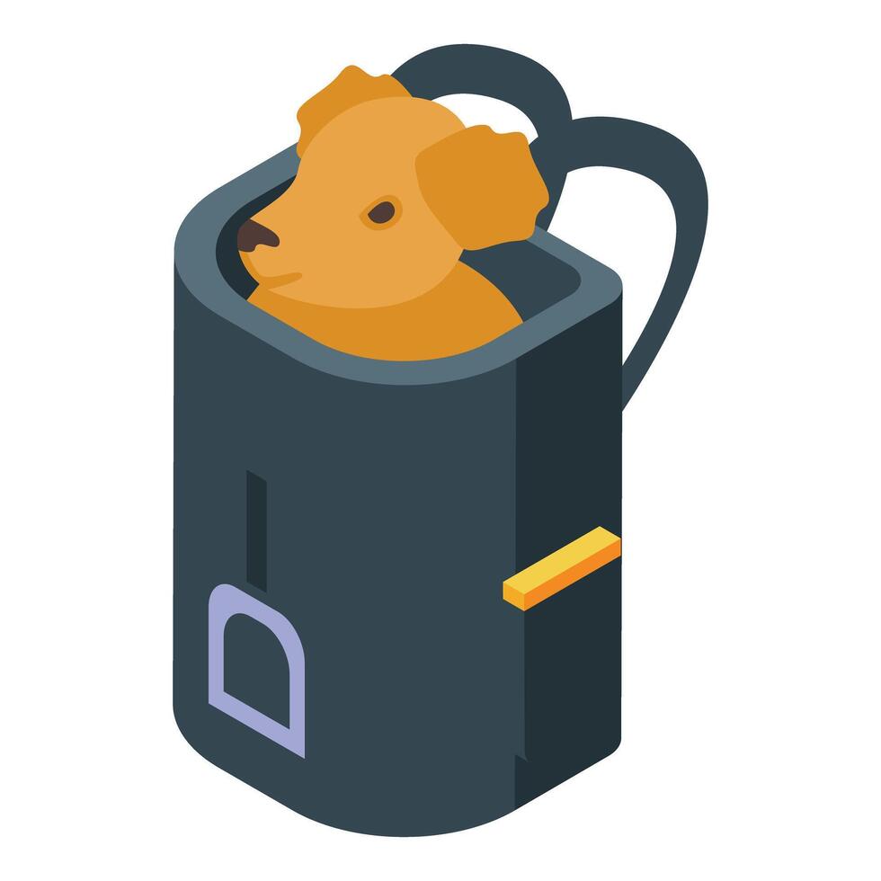 Dog sitting in open pet backpack carrier bag vector