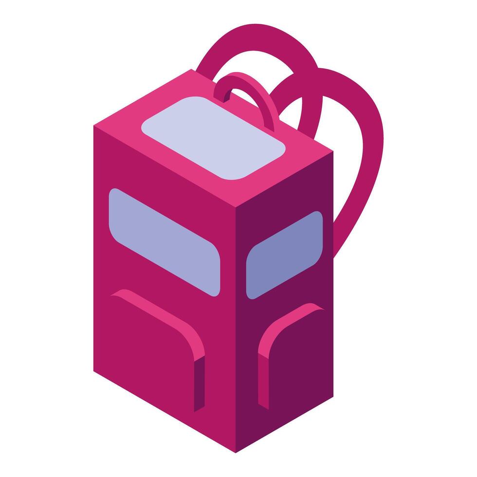 Red school backpack isometric style with two handles vector