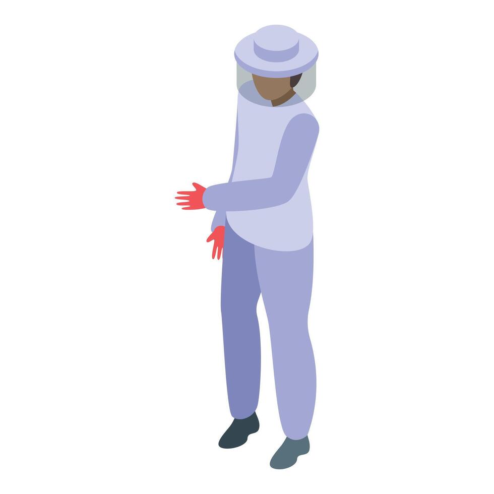 Beekeeper wearing protective suit is standing isometric icon vector