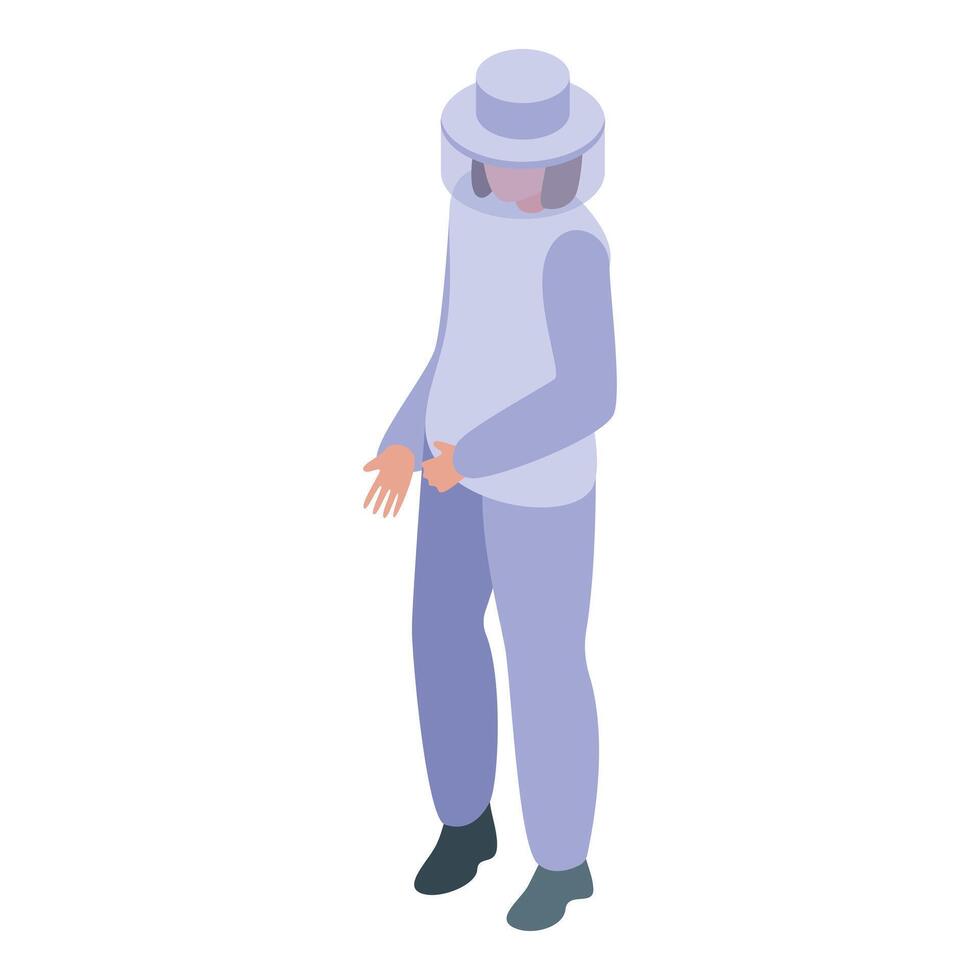 Beekeeper wearing protective suit is getting ready for work vector