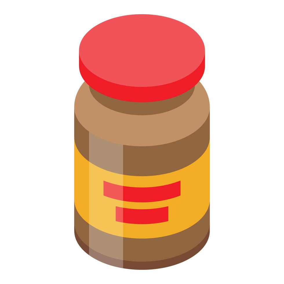 Closed glass jar with red cap containing peanut butter vector