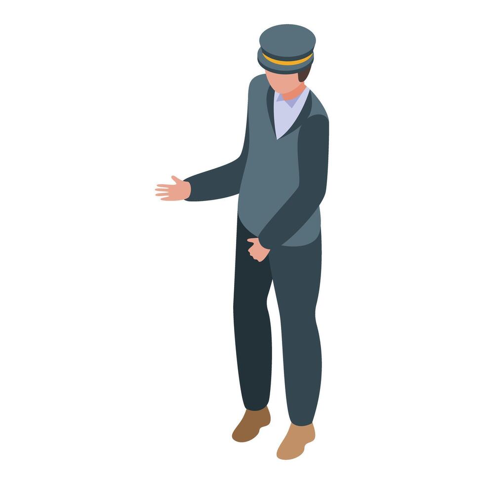 Hotel concierge standing and making a welcoming gesture vector
