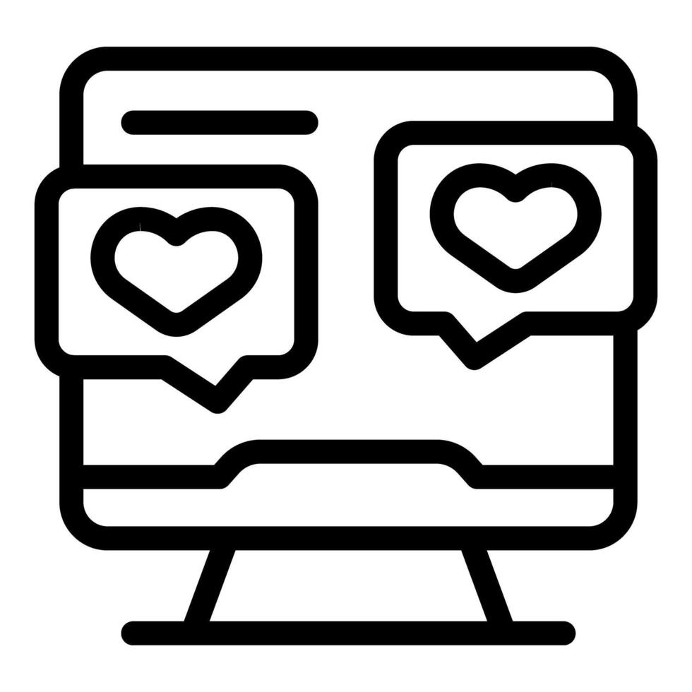 Computer showing online dating app with heart icons vector