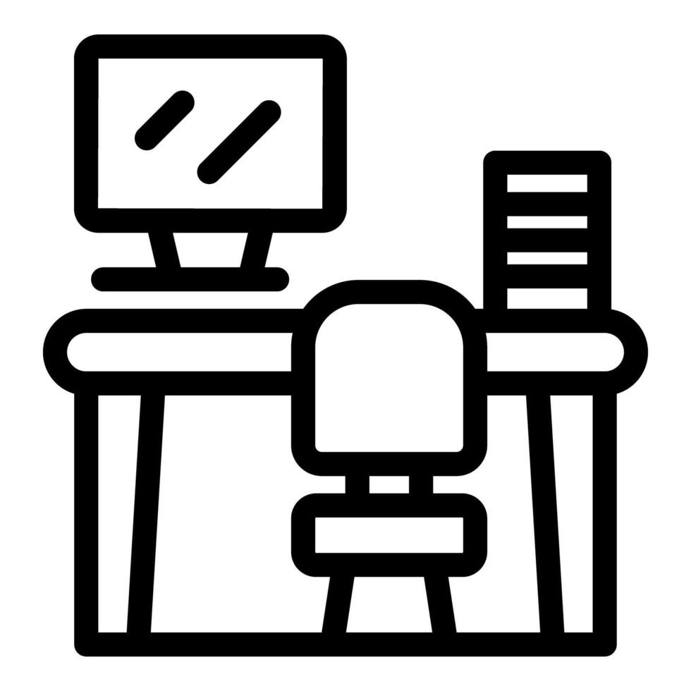 Office desk with chair computer monitor and documents representing workplace vector