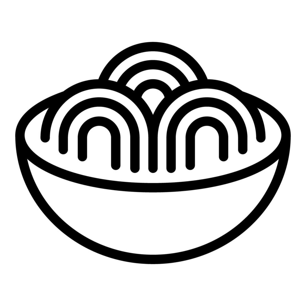 Steaming bowl of noodles depicted in minimalist black line art vector
