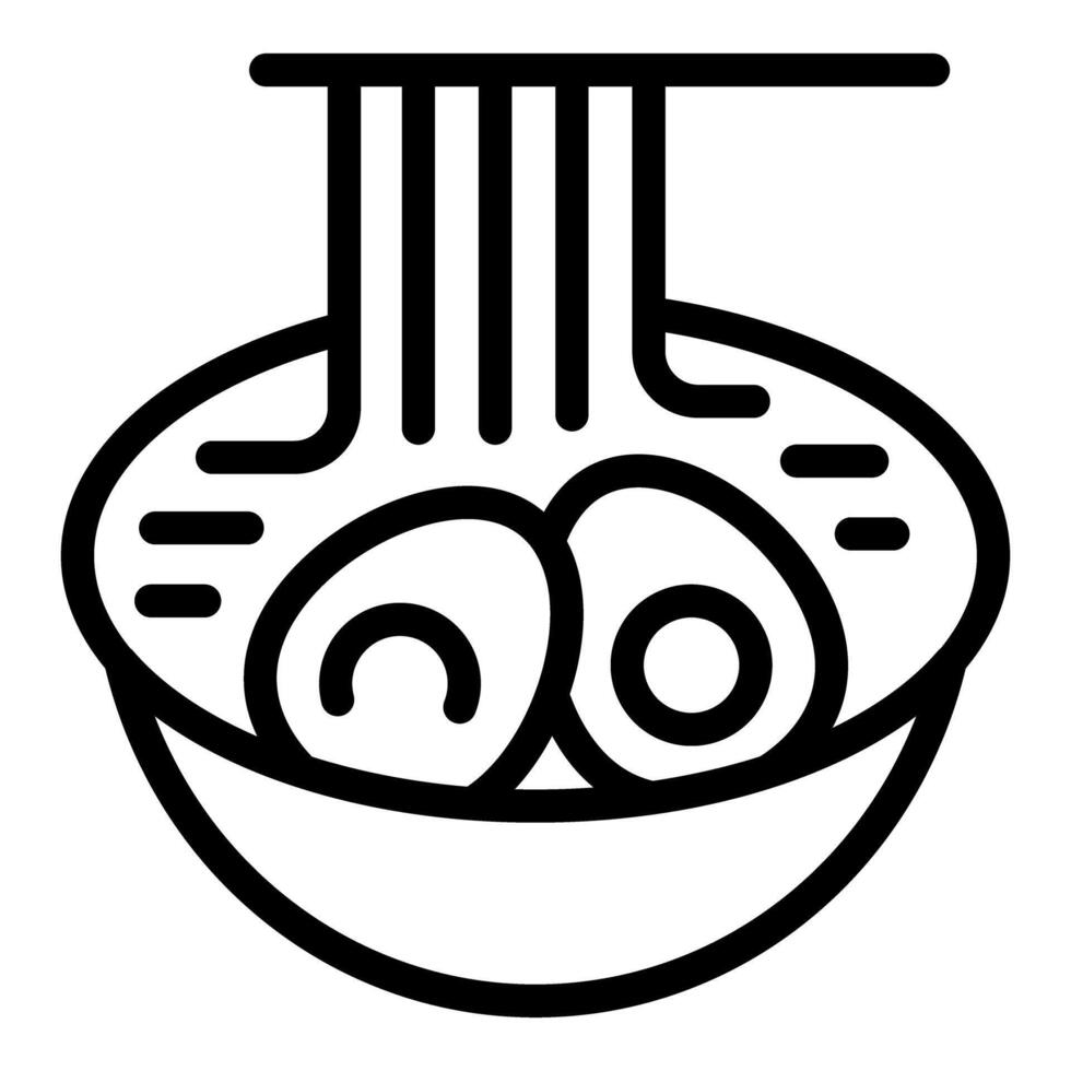 Bowl of ramen noodles being prepared with eggs and broth vector