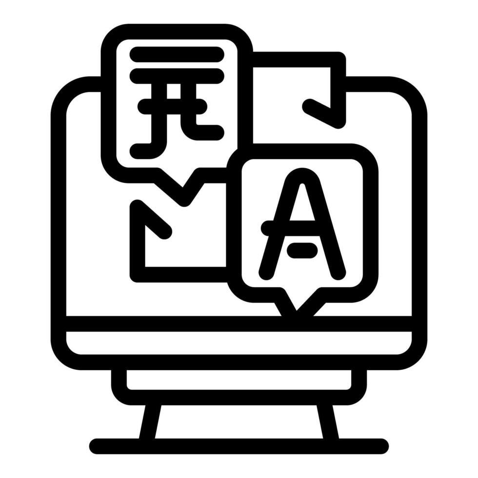 Computer translating foreign language with dictionary icon vector
