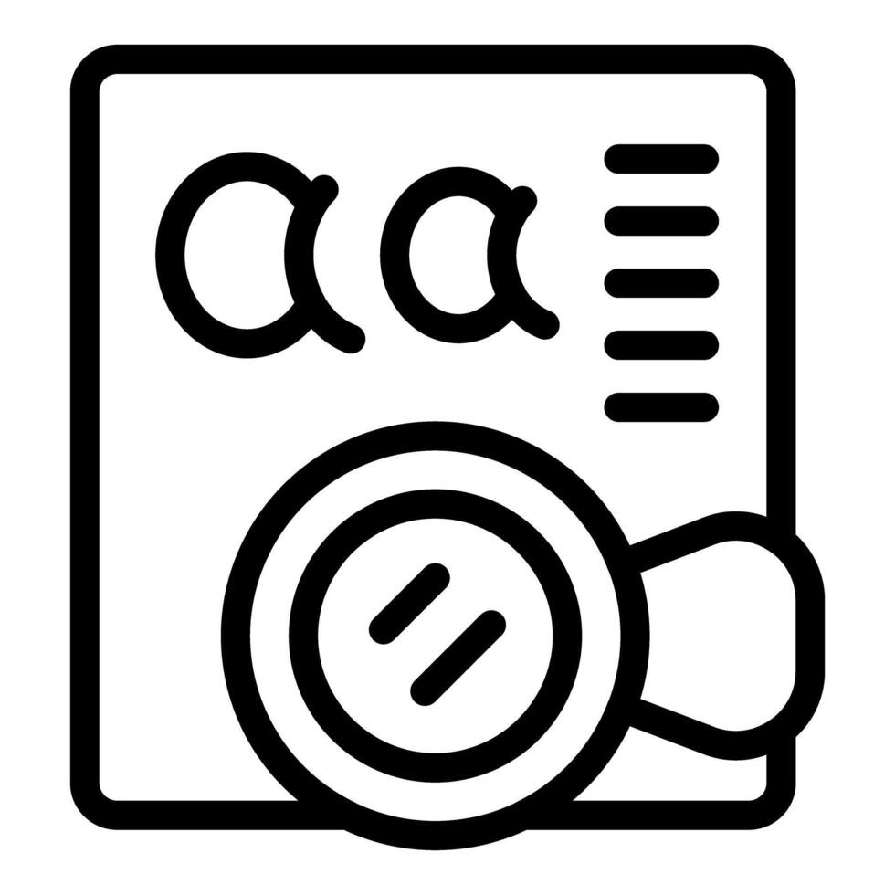 Magnifying glass analyzing text document for proofreading and editing vector