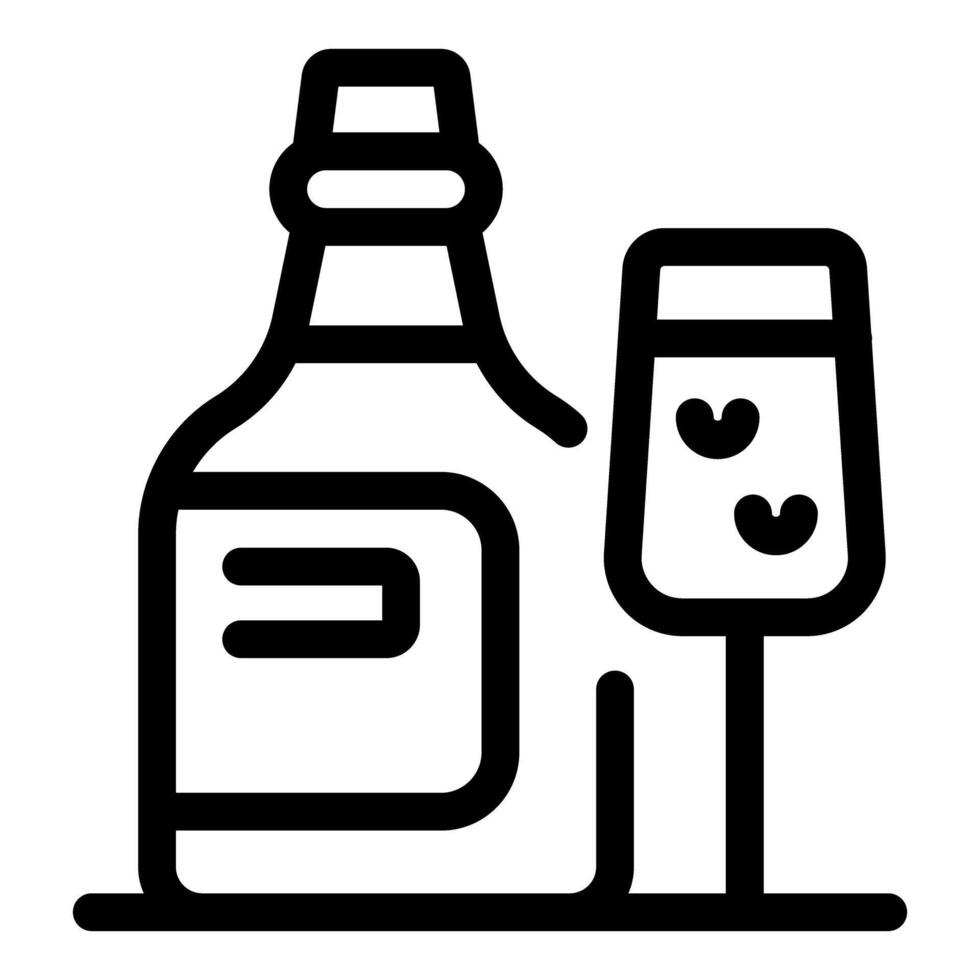 Bottle and glass of wine standing on surface icon vector
