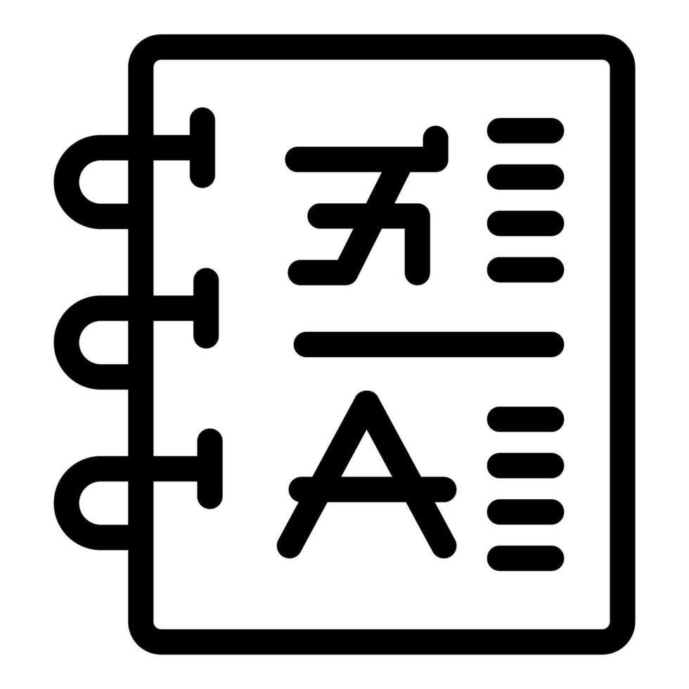 Notepad showing foreign language with translation for learning vector