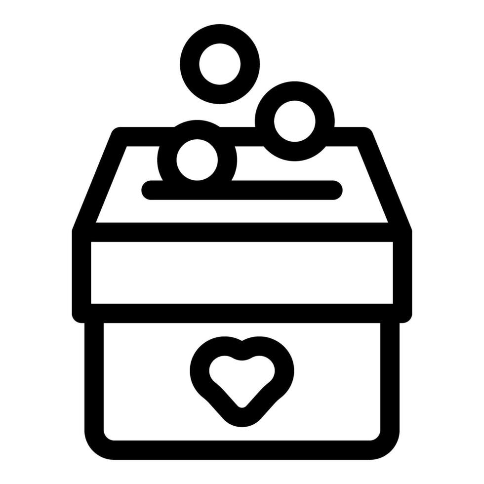 Charity donation box receiving money with heart symbol outline icon vector