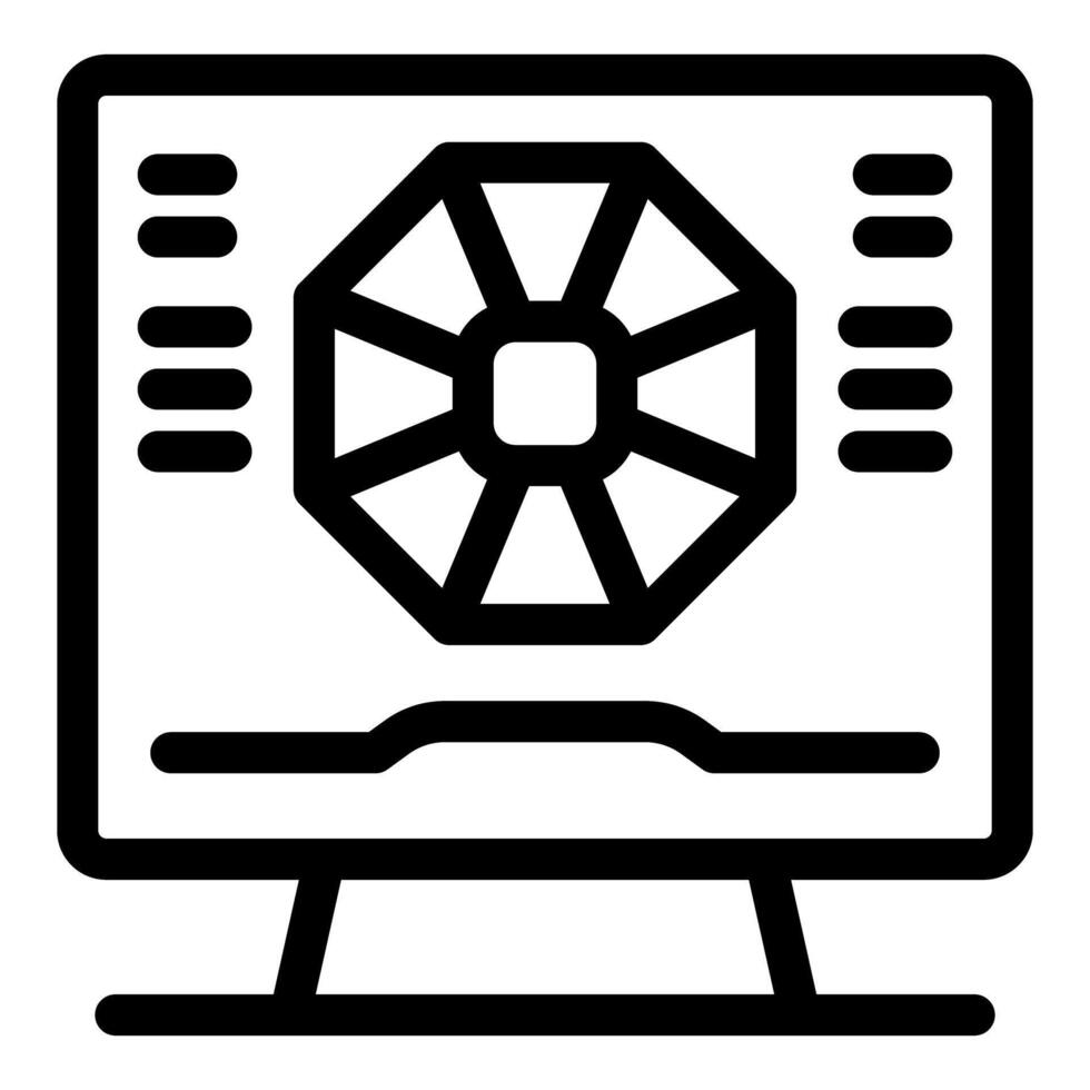 Computer showing a gemstone with data analysis on screen vector
