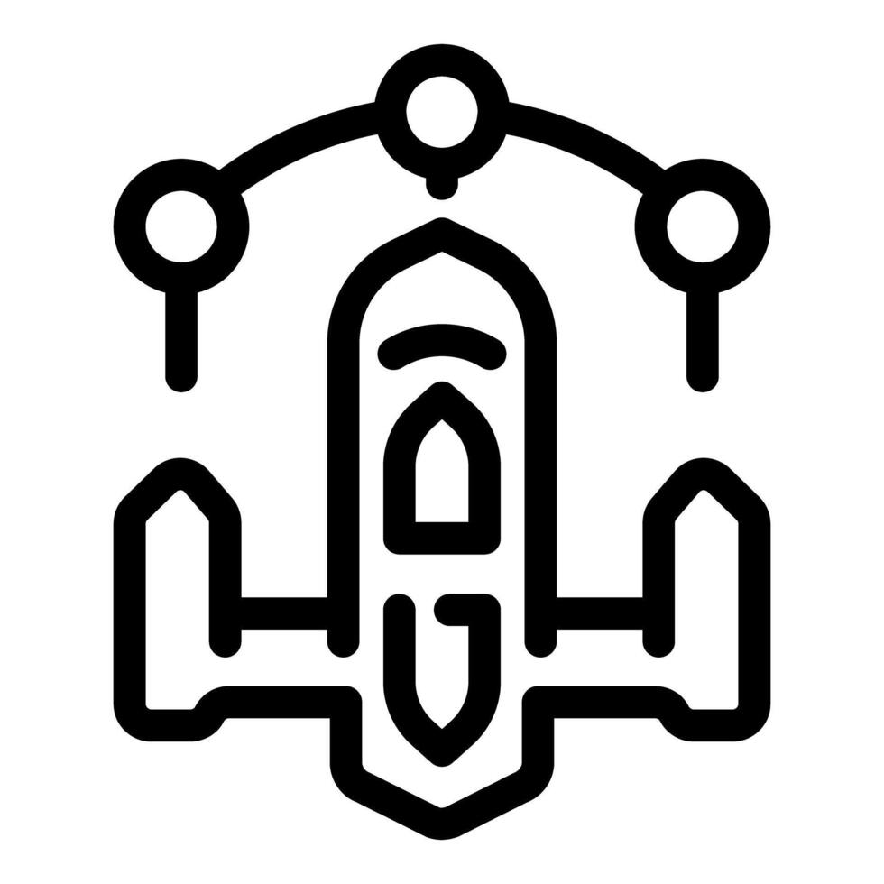 Spaceship flying through space connecting to space stations vector