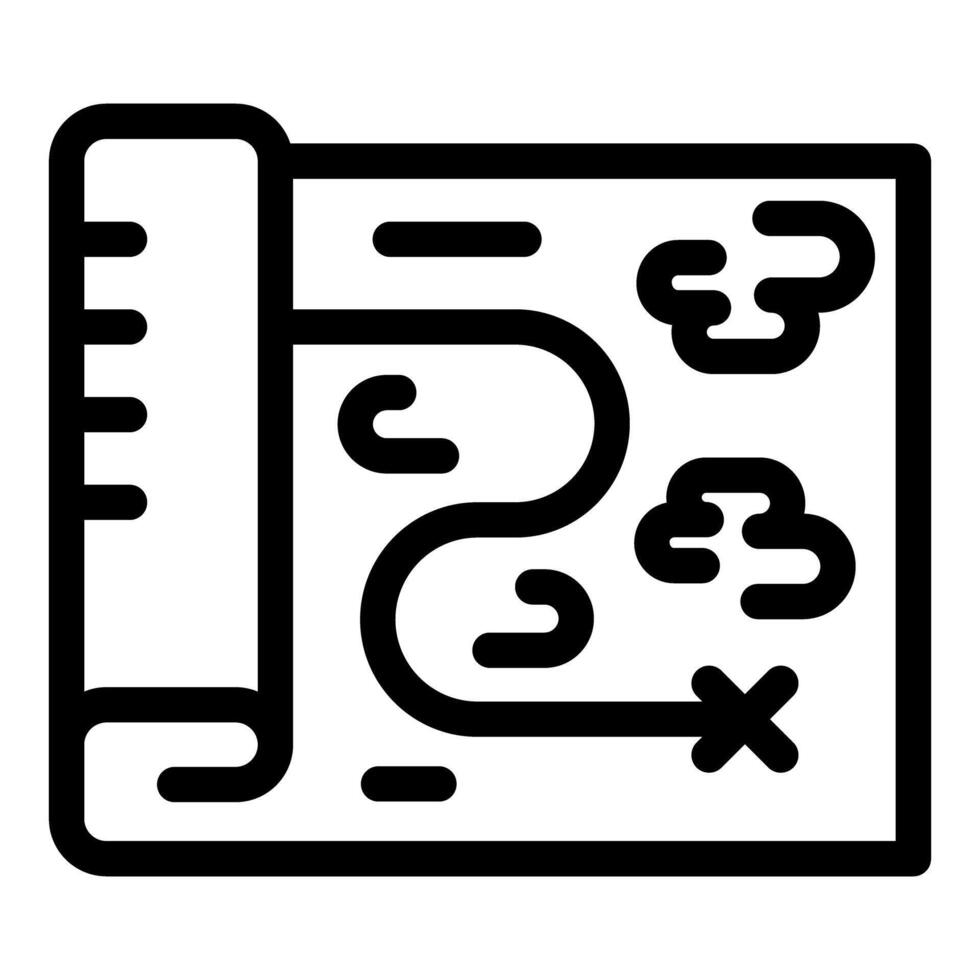 Treasure map showing route with cross mark line icon vector