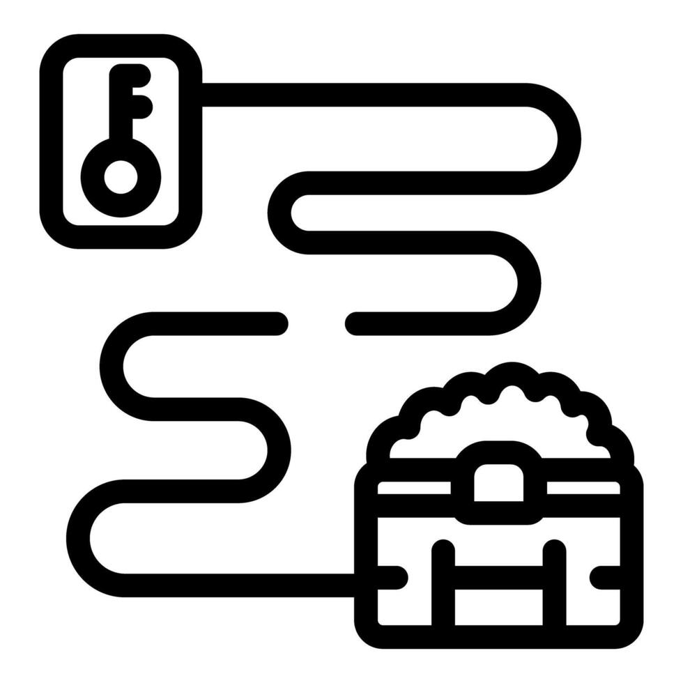 Key following a long and winding road leading to a treasure chest vector