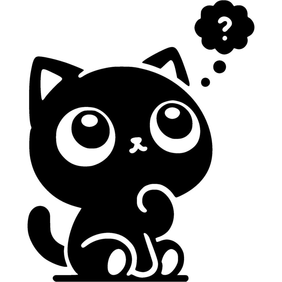 Little thoughtful kitten in monochrome. Simple minimalistic in black ink drawing on white background vector