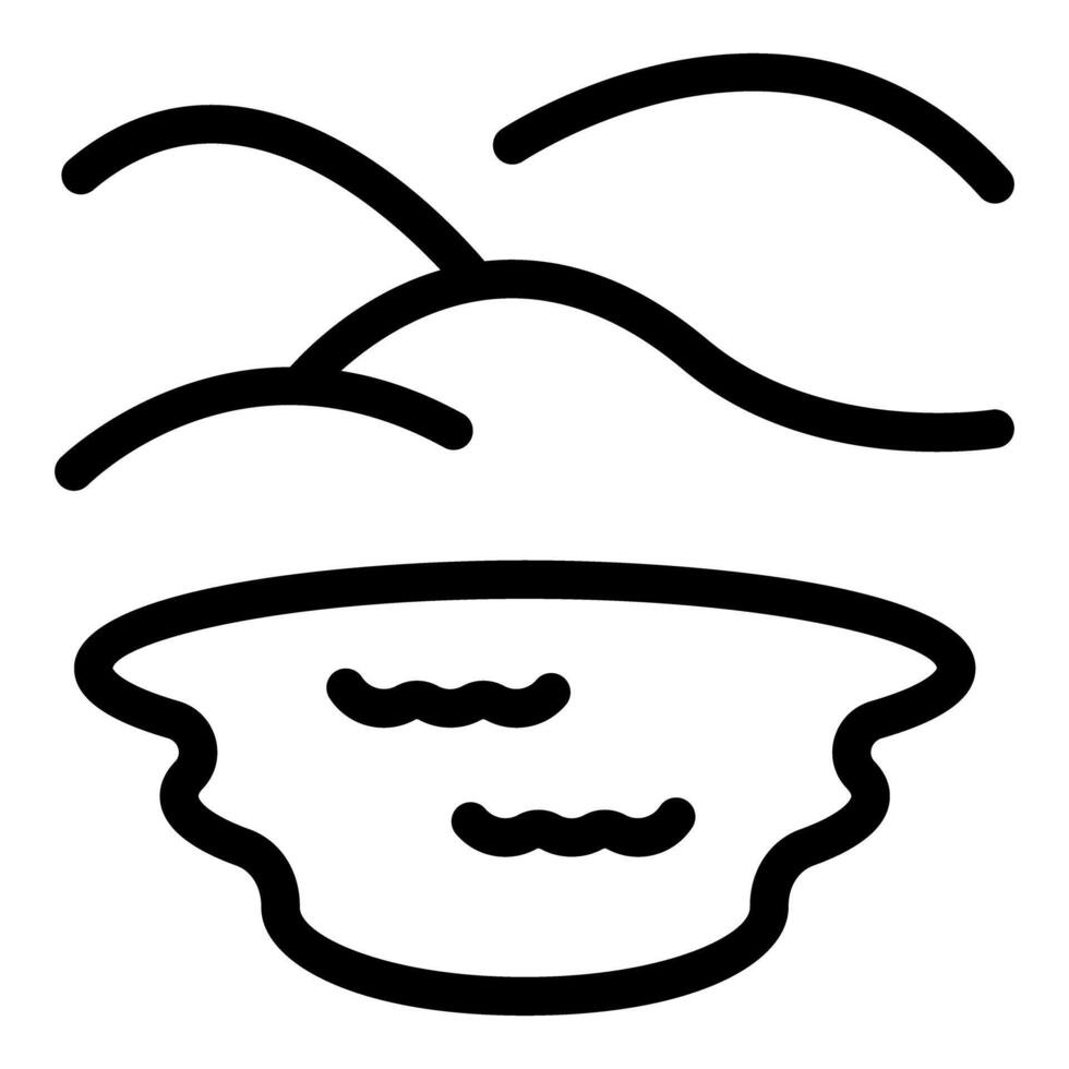 Small mountain lake reflecting clouds in line art style vector