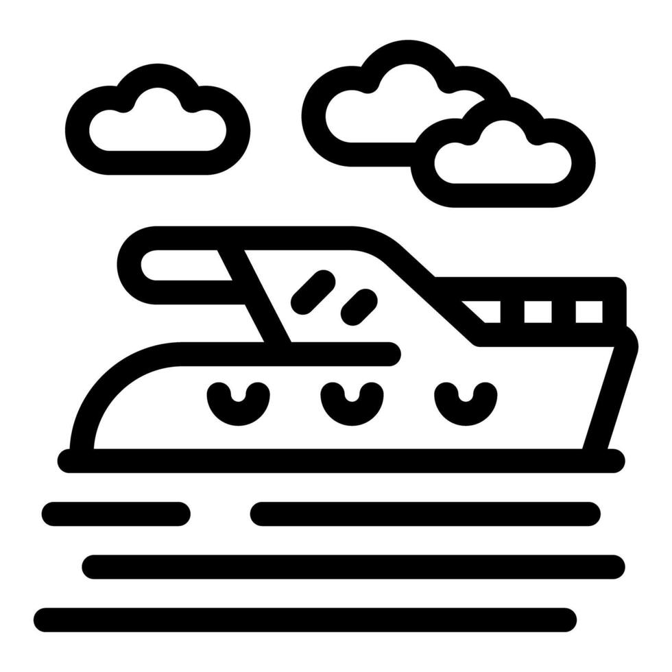 Modern yacht sailing on water under cloudy sky line art icon vector
