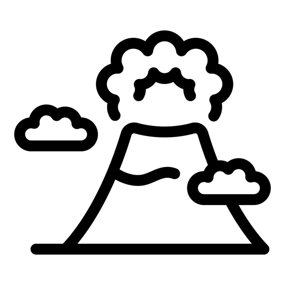 Volcano erupting with smoke and clouds, minimalist line art icon vector