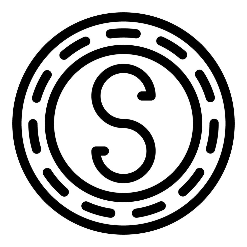 Black and white dollar coin icon showing the letter s vector