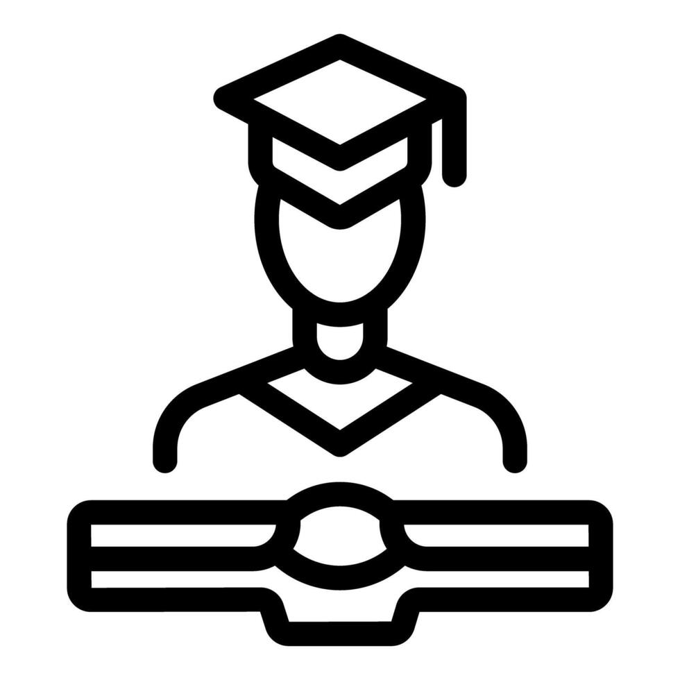 Graduate student holding diploma wearing cap and gown icon vector