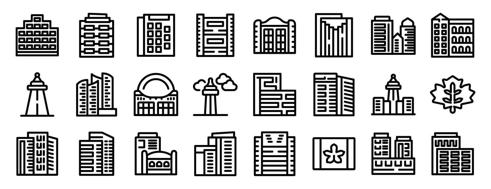 Toronto icons set. Canadian architecture showing modern and traditional buildings with cn tower and maple leaf vector