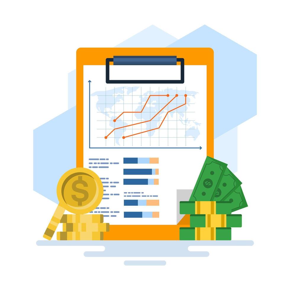 Online Financial Growth Concept, Computer Device with Business Charts on Isolated Background, Growth Stock Diagram, Growth or Success. Financial Items, Business Investments, Financial Market Trading. vector