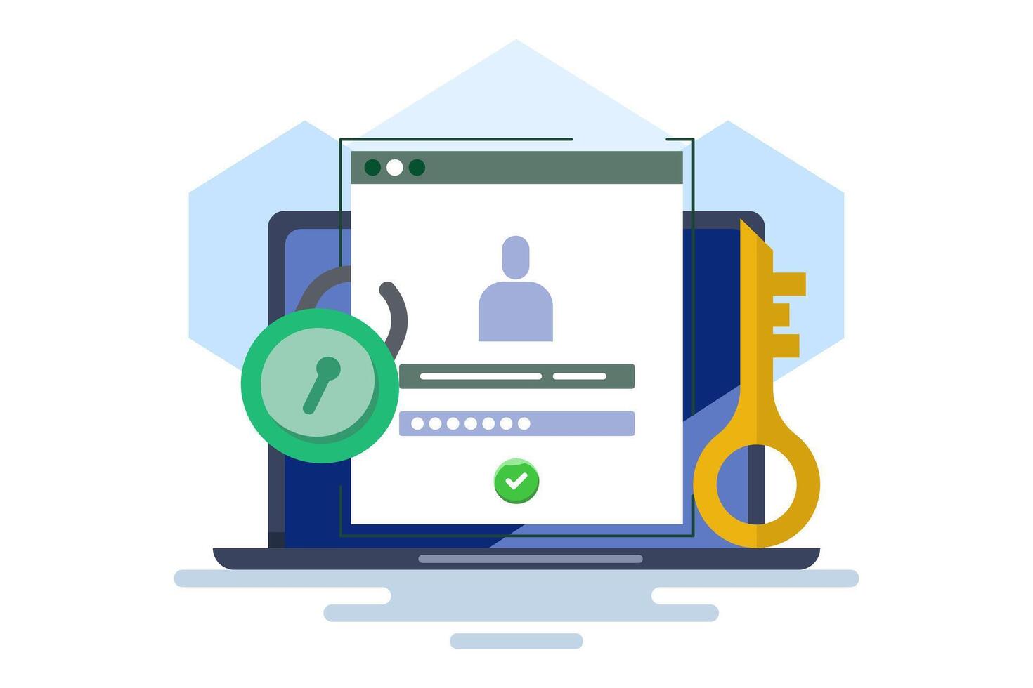 Online authentication concept, strong password for cyber security, high protection and security for login account, secure data privacy, lock user account with strong keypad. illustration. vector