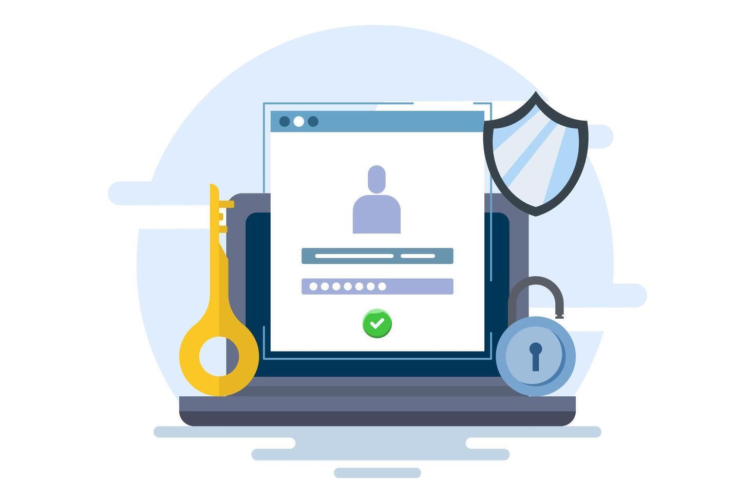 Online authentication concept, strong password for cyber security, high protection and security for login account, secure data privacy, lock user account with strong keypad. illustration. vector