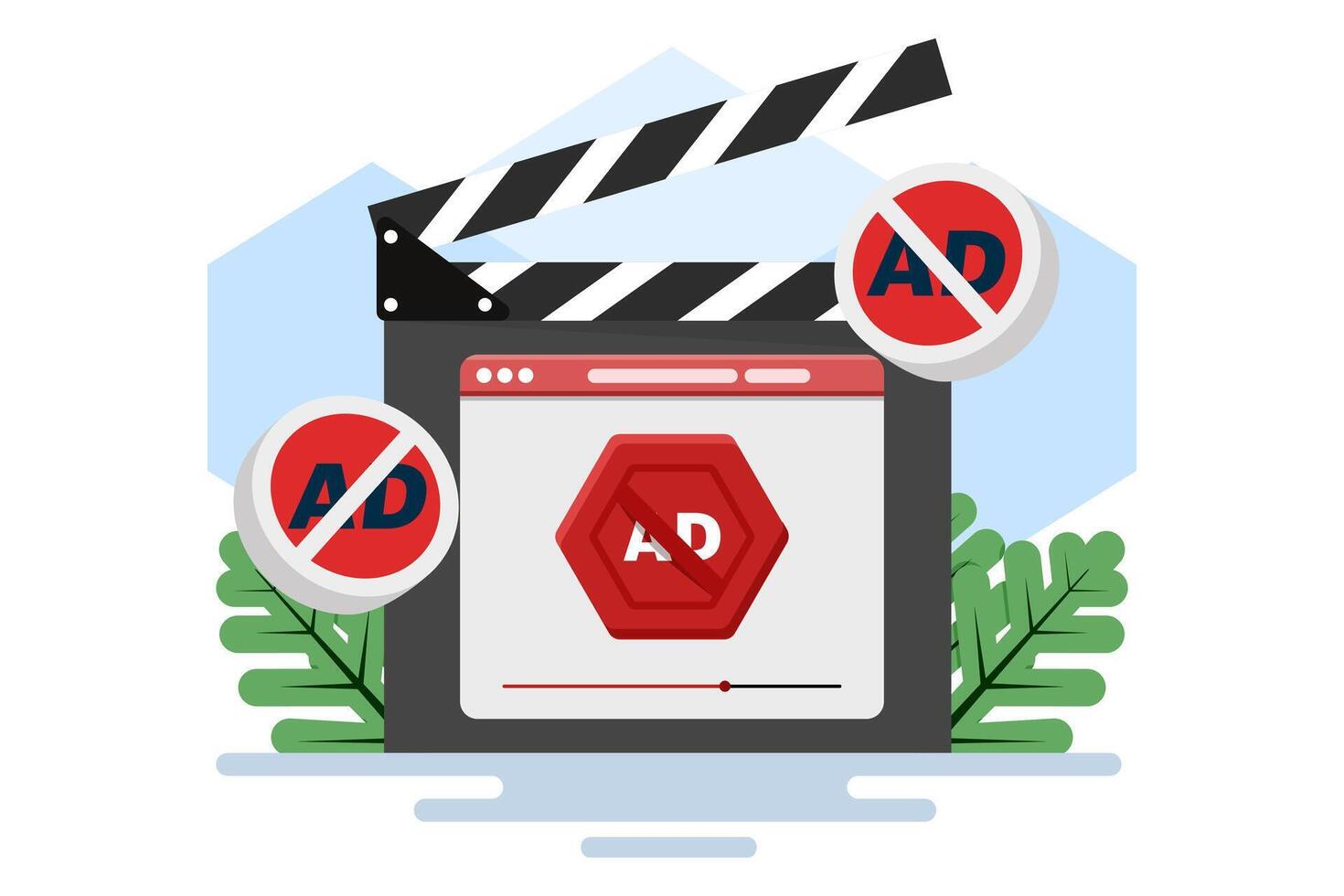 ad blocking concept, mobile ad blocker app to improve user experience. content consumption, mobile extensions for ad-free browsing, and internet privacy protection. blocks ads. vector