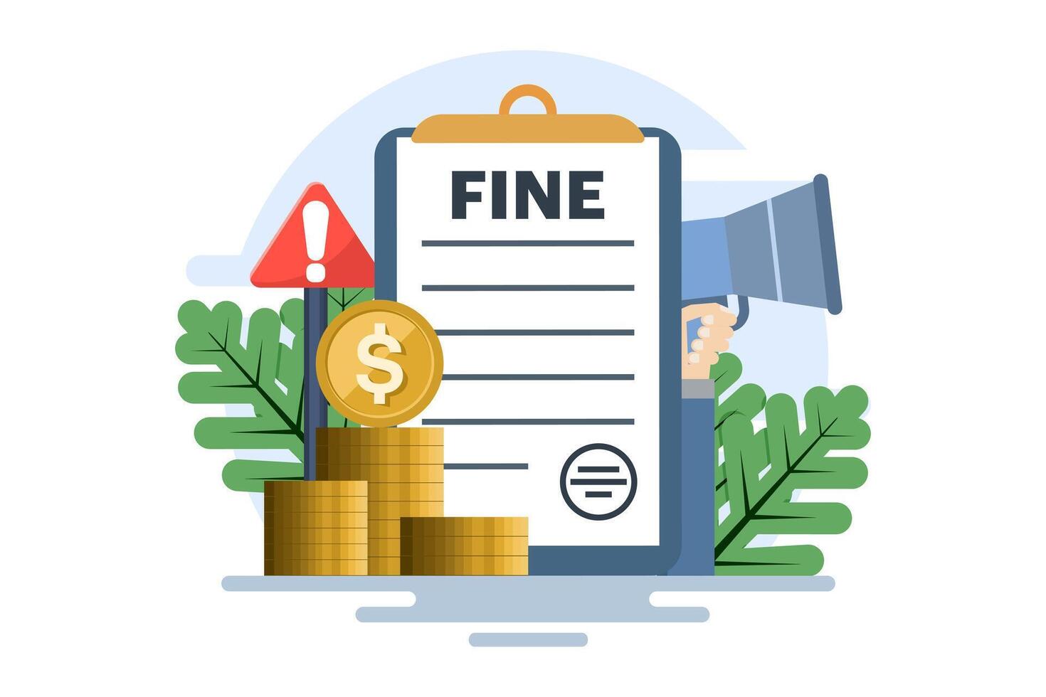Concept of punishment document. City taxes or parking fees as fines from the authorities. Pay fine. Financial police charge fees for speeding or traffic violations. flat illustration. vector