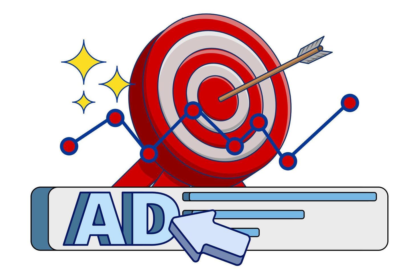 Digital marketing concept with PPC online advertising, promotions, Pay Per Click Marketing, cursor click on targeted ppc ads. traffic research, and targeted advertising with revenue graphs. . vector