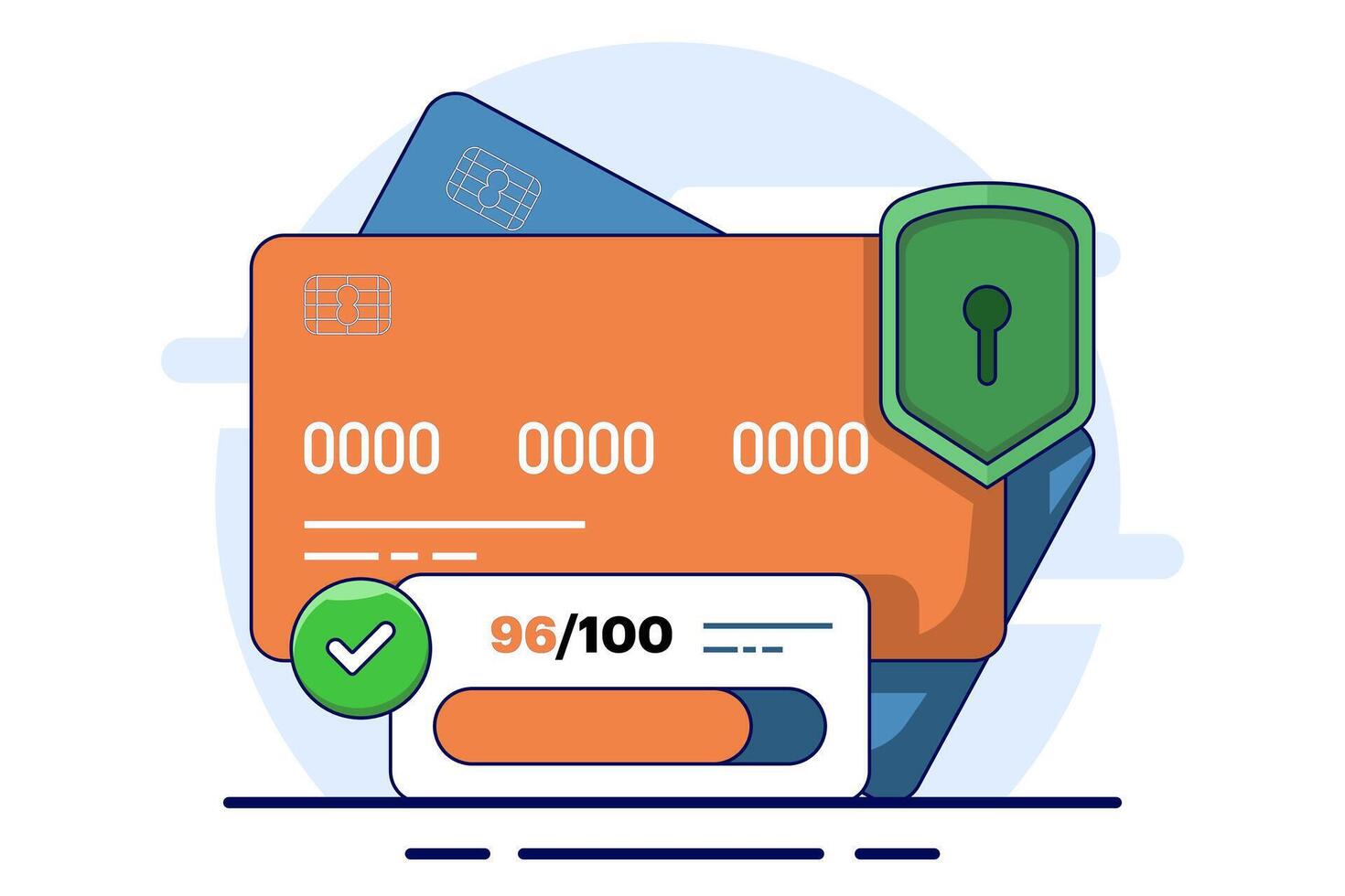 debit card security. Detect bank card fraud, unauthorized use to steal funds or make purchases. Identity theft, online fraud. Financial crime with secure transactions, phishing illustration. vector