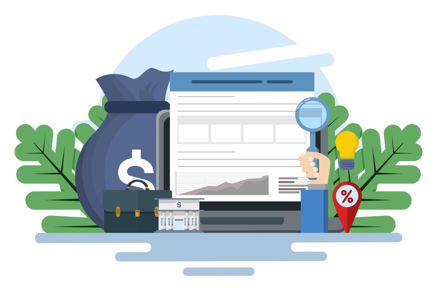 Concept of accounting, financial statements, report preparation. financial reports, digital accounting, auditing and financial research. budget management. flat design banner. vector
