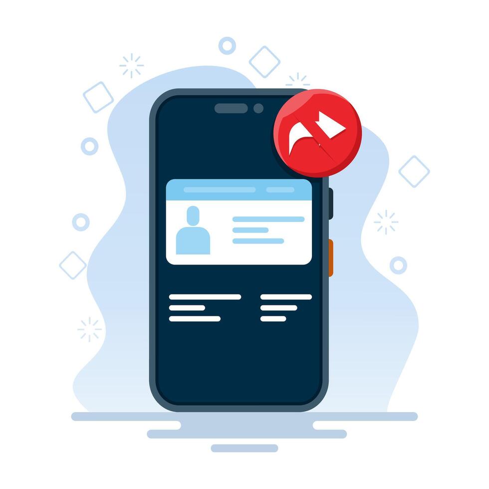 concept of don't share identity cards on the internet. theft of personal data, fraud, user account profile documents. online personal data or internet identity paper. flat illustration. vector