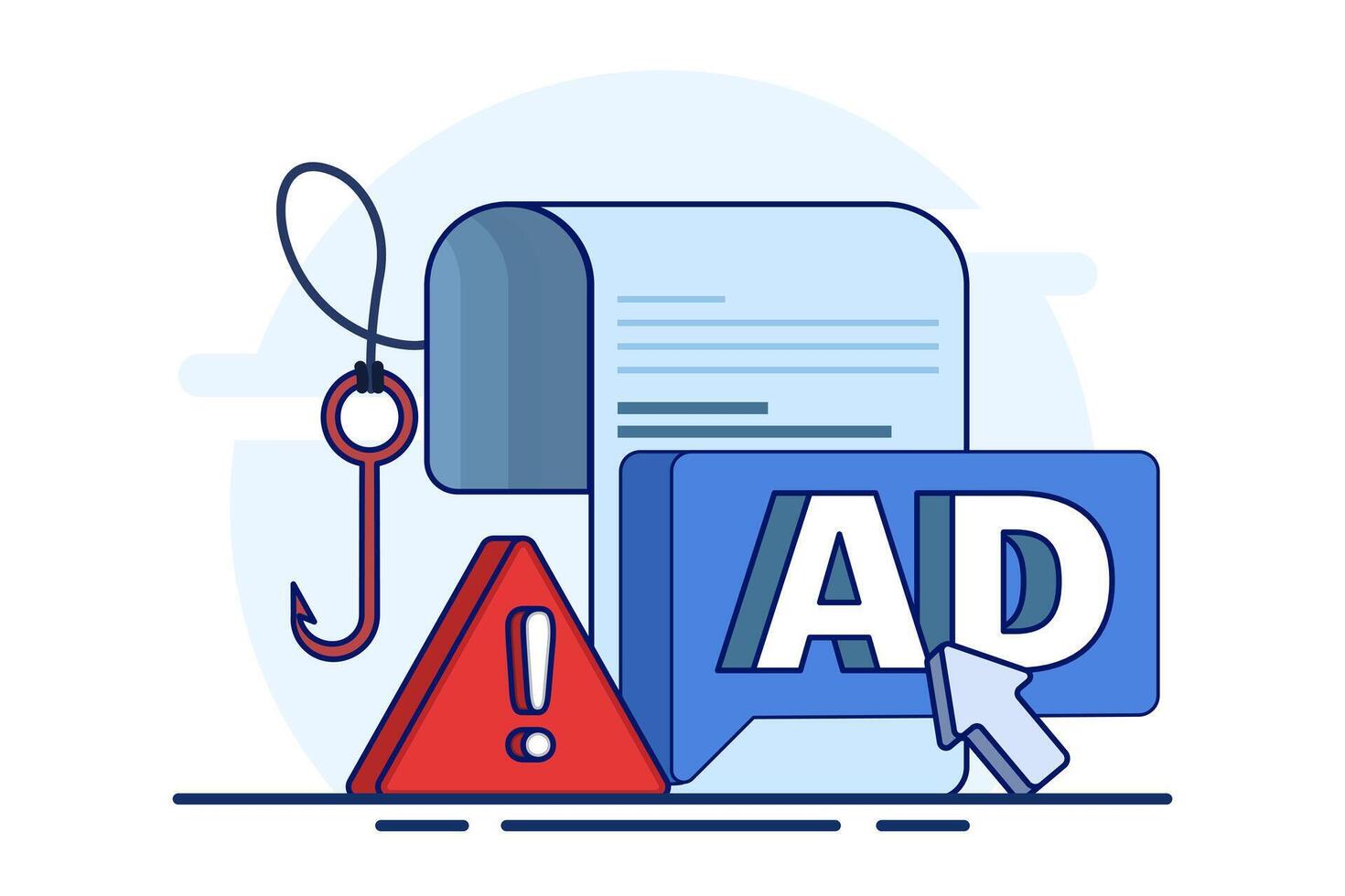 Advertising fraud concept. Ad click fraud, Impression fraud, online fraud with fraudulent activities, loss of Advertising ROI. fake traffic bots in digital marketing ad networks. flat . vector