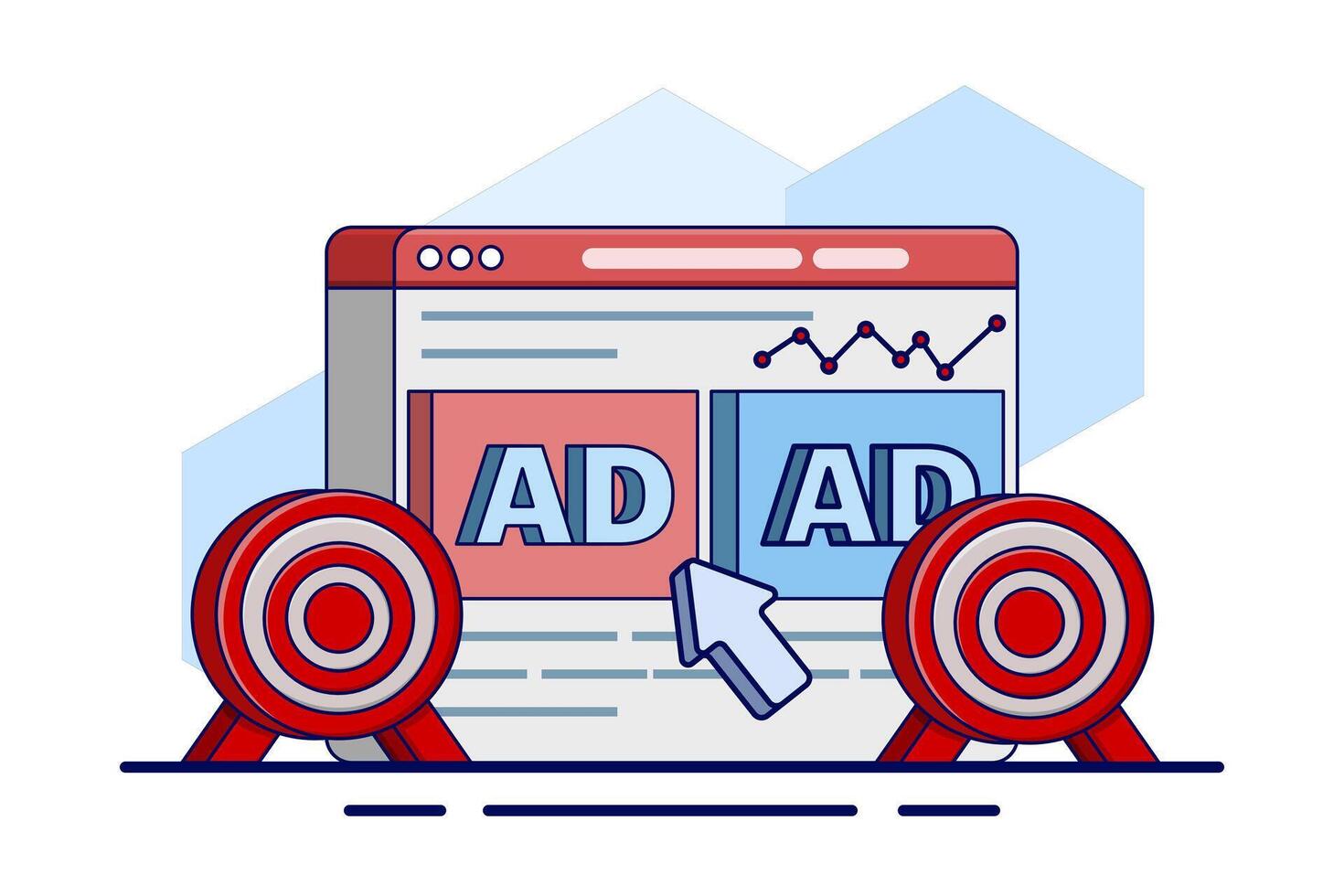 Digital marketing concept with PPC online advertising, promotions, Pay Per Click Marketing, cursor click on targeted ppc ads. traffic research, and targeted advertising with revenue graphs. . vector
