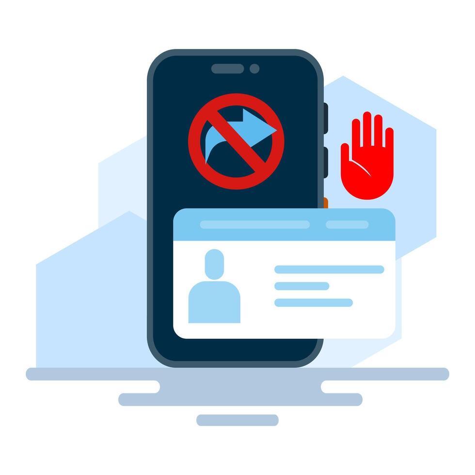 concept of don't share identity cards on the internet. theft of personal data, fraud, user account profile documents. online personal data or internet identity paper. flat illustration. vector