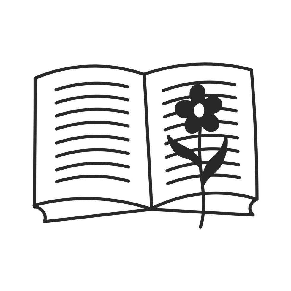 Open Book With Flower on Page Doodle Icon vector