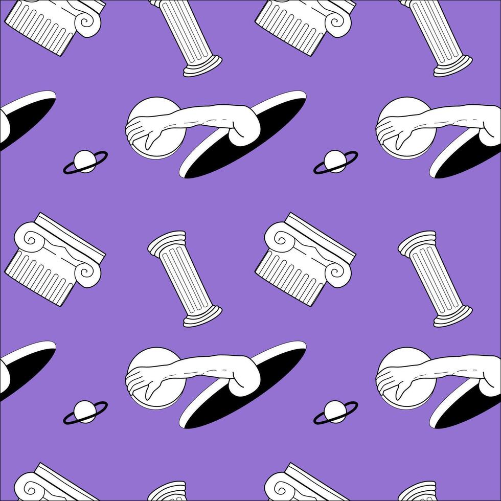 Surrealism elements pattern with abstract greek ancient sculptures vector