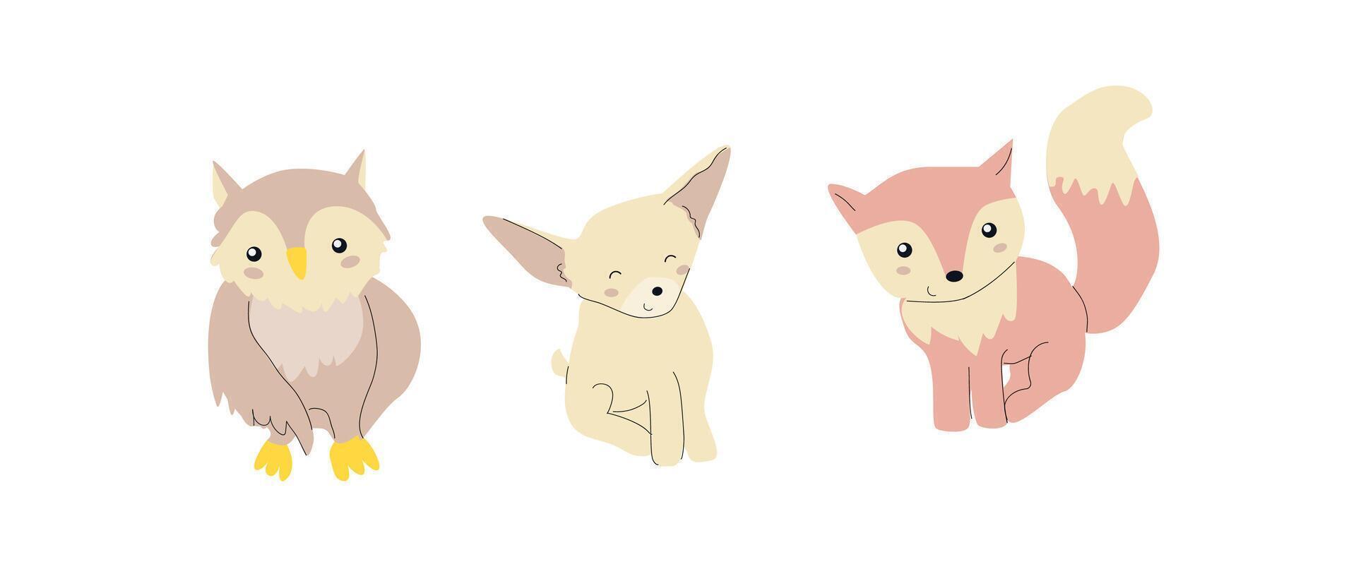 Cute fall animals and puppy collection. vector