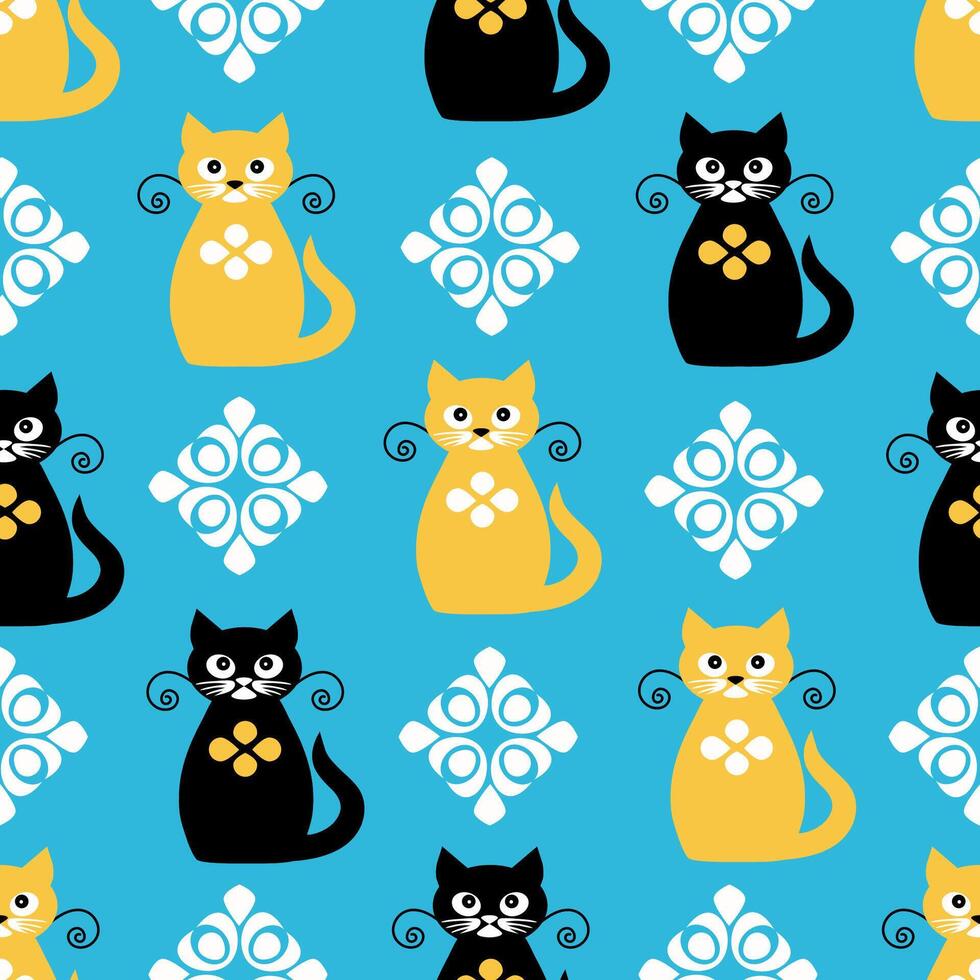funny cats with ornaments on a blue background vector