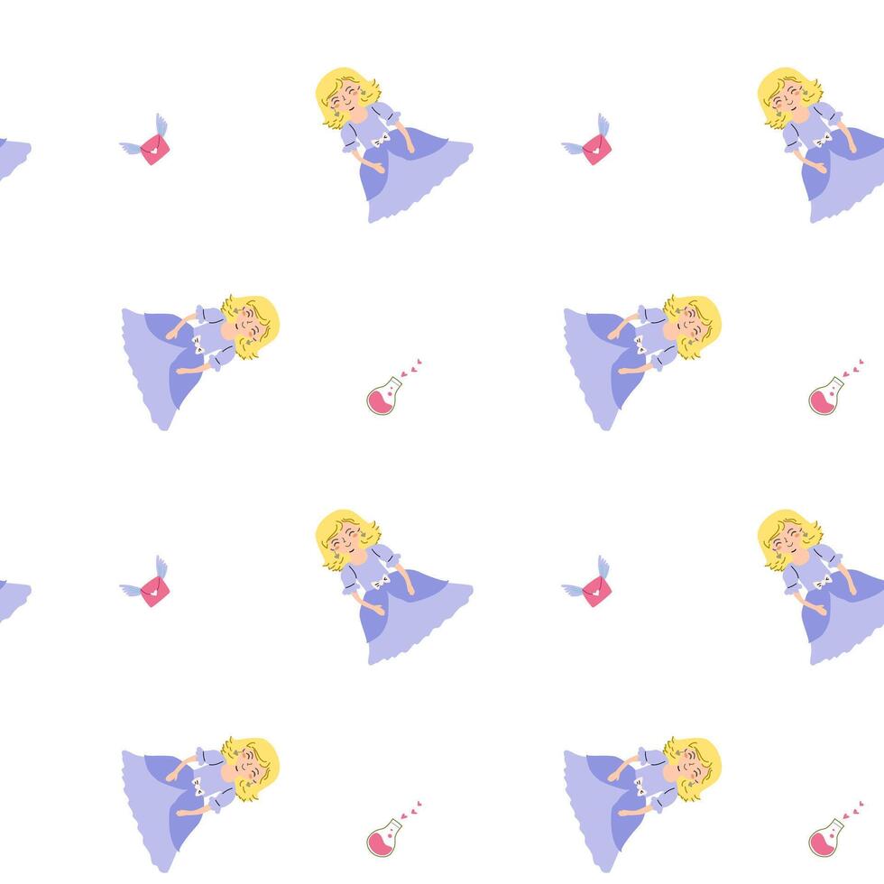 Childrens fairy pattern with princess and castle. vector