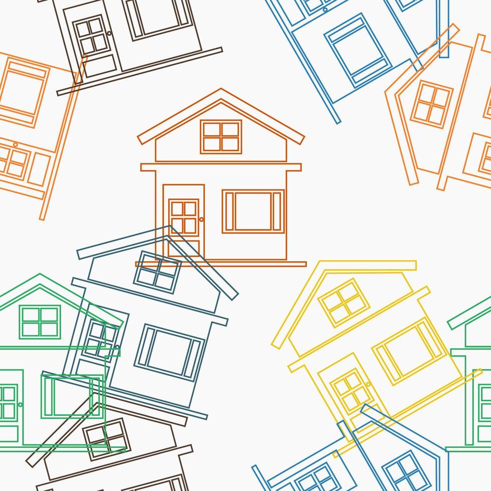 Editable Outline Style Houses Vectorized Illustration Icons Seamless Pattern in Various Color for Creating Background of Property or Lodging Related Design vector