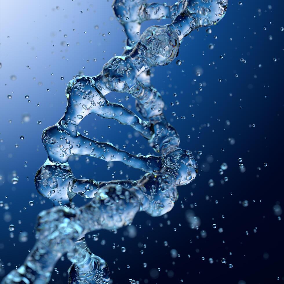 Splashes of water shaped of a DNA molecule. 3d render photo