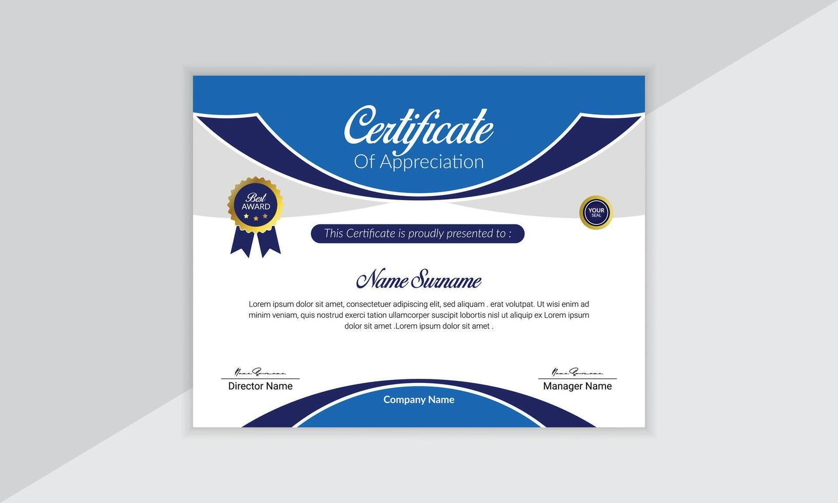 Modern clean professional certificate vactor layout design template with gold color vector
