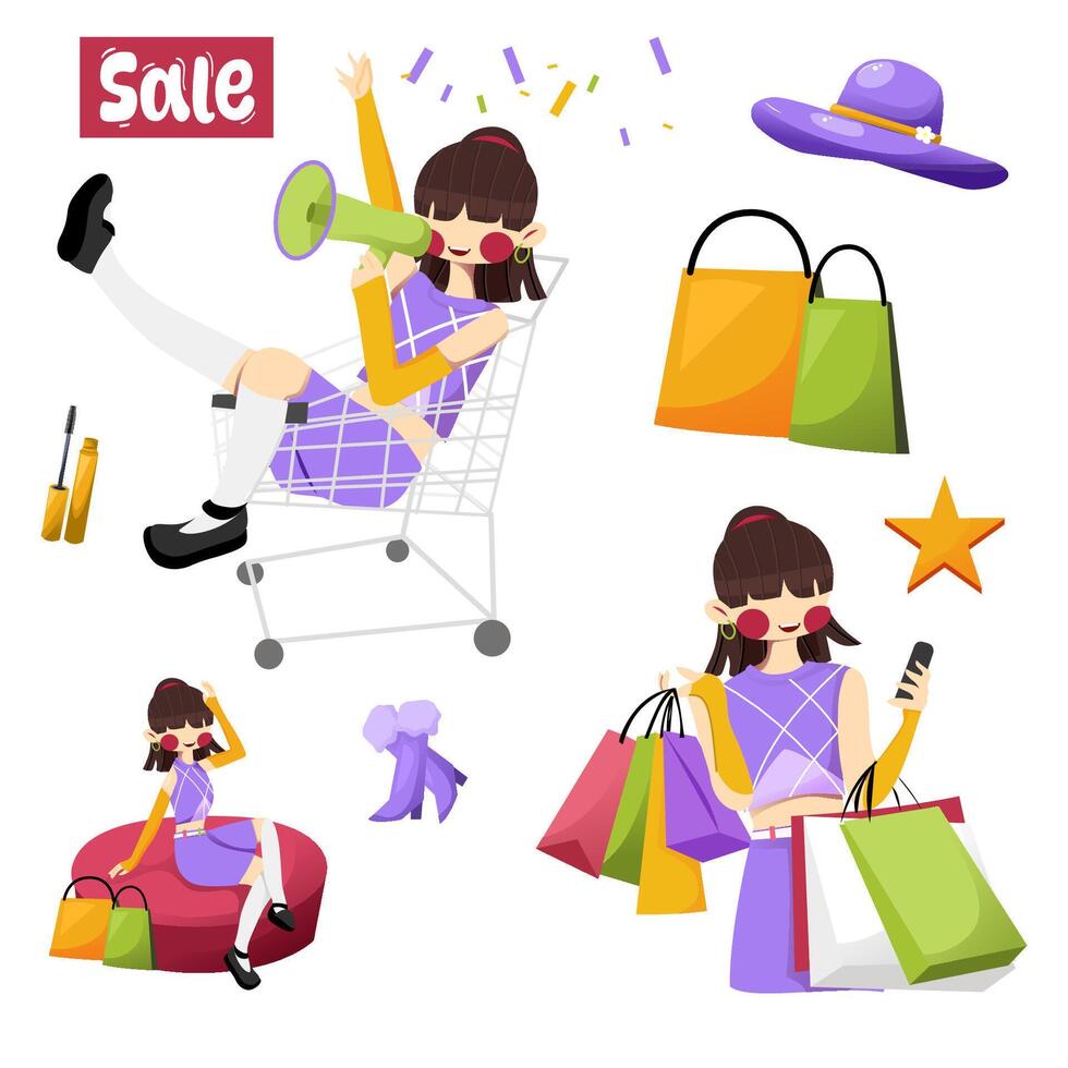 Set shopping sale vector