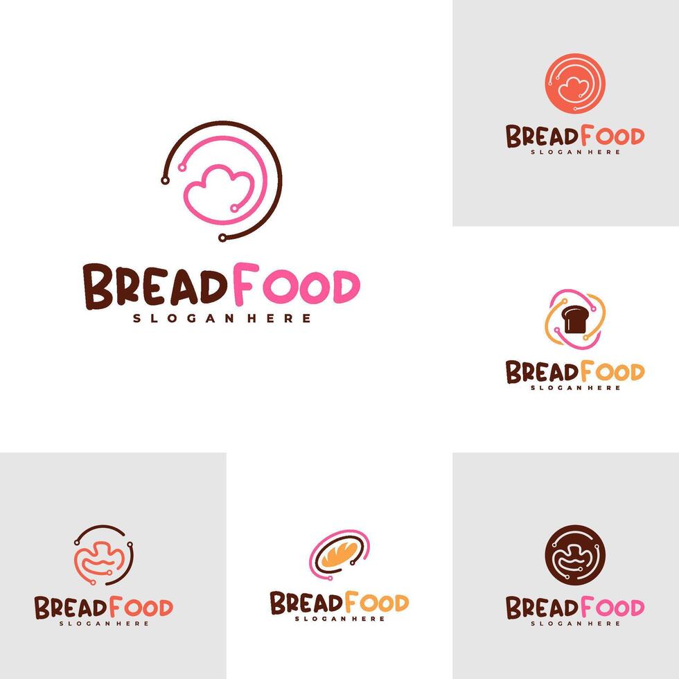 Set of Bread tech logo template, Creative tech bread logo design concepts vector